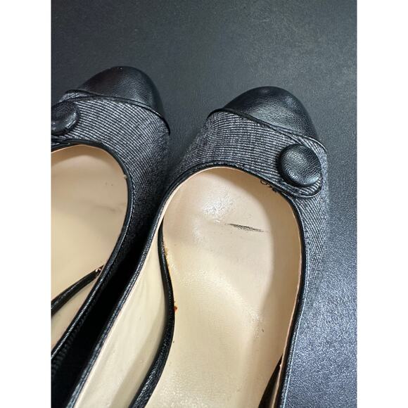 Nine West Black Grey Heel Pumps Button Detail Striped Womens Size 8 - Picture 5 of 11